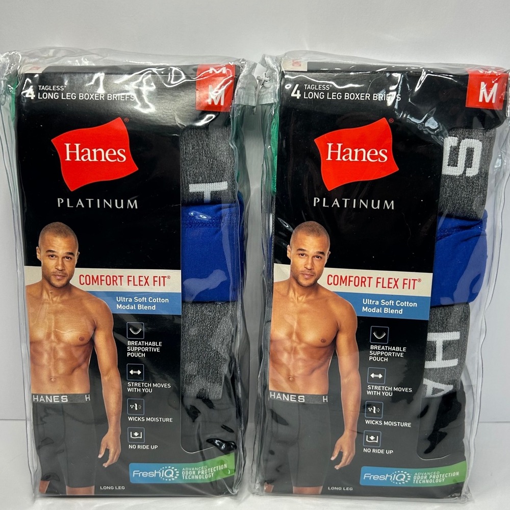 Hanes Platinum Comfort Flex Fit Long Leg Boxer Briefs 4 Pack Medium New 2 Sets